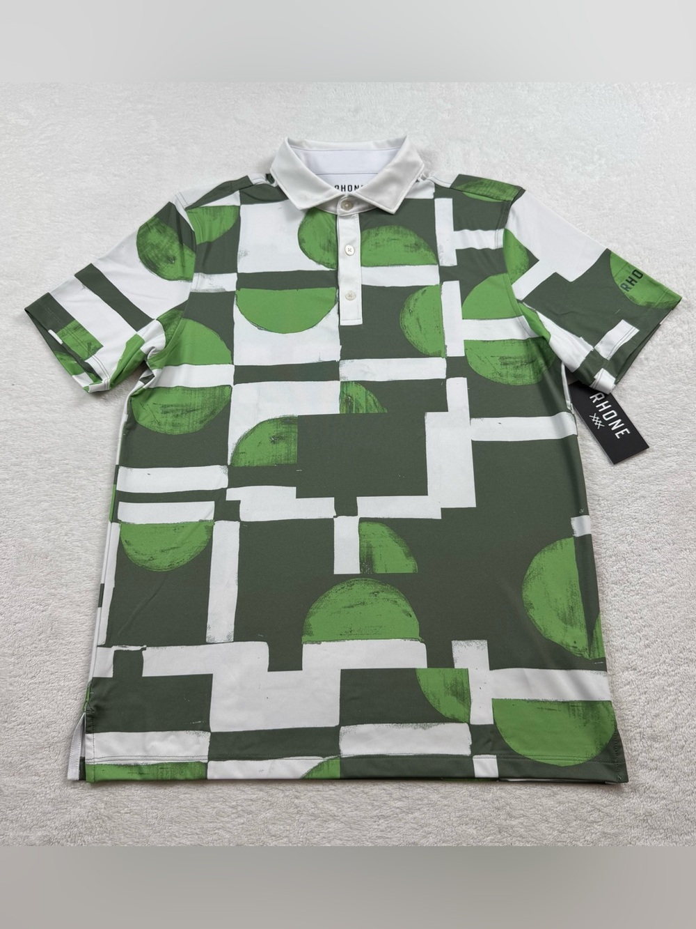 Rhone polo shirt men’s Sz S geometric multicolor spread collar golf performance
